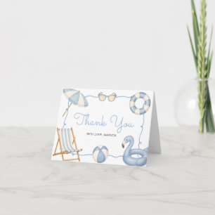 Blue One in the Sun 1st Birthday Summer Pool Party Thank You Card