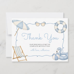 Blue One in the Sun 1st Birthday Summer Pool Party Thank You Card