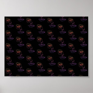 Blue One Line Face Art Poster on Black