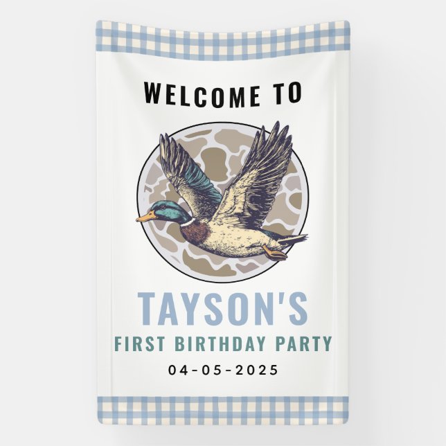 Blue One Lucky Duck 1st Birthday | Cute Rubber  Banner (Vertical)