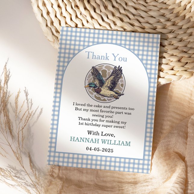 Blue One Lucky Duck 1st Birthday | Cute Rubber Thank You Card (Creator Uploaded)