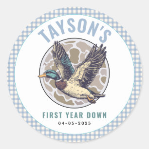 Blue One Lucky Duck 1st Birthday Party Cute Rubber Classic Round Sticker