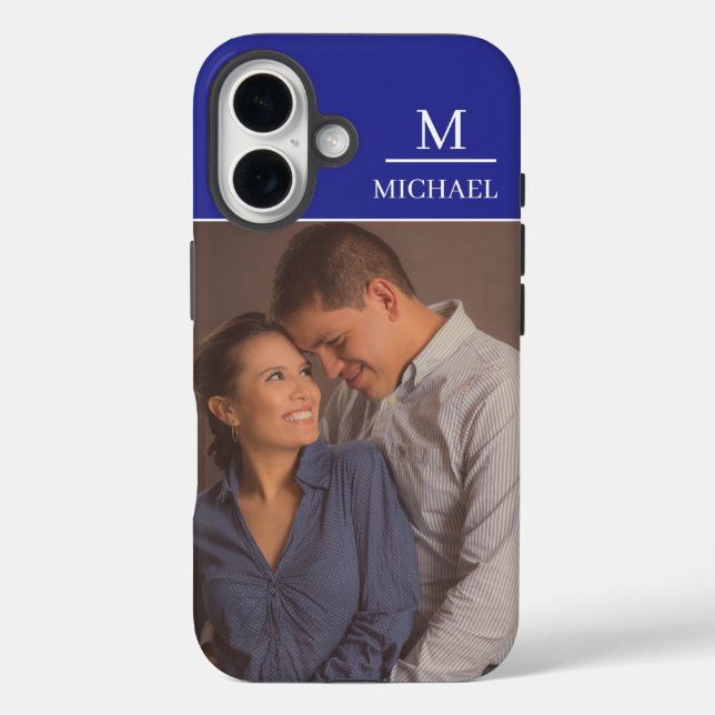 Blue One Photo with Name and Initial  Case-Mate iPhone Case (Back)