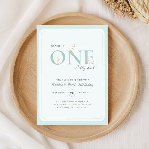 Blue One Silly Duck Bow Baby First Birthday Invitation
