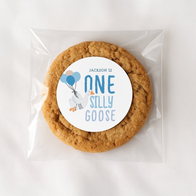 Blue One Silly Goose 1st Birthday Classic Round Sticker (Creator Uploaded)