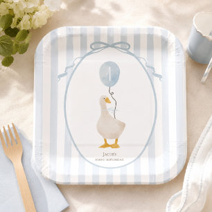 Blue one silly goose Birthday Party Paper Plate