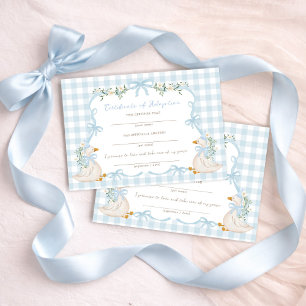 Blue One Silly Goose: Certificate of Adoption Card