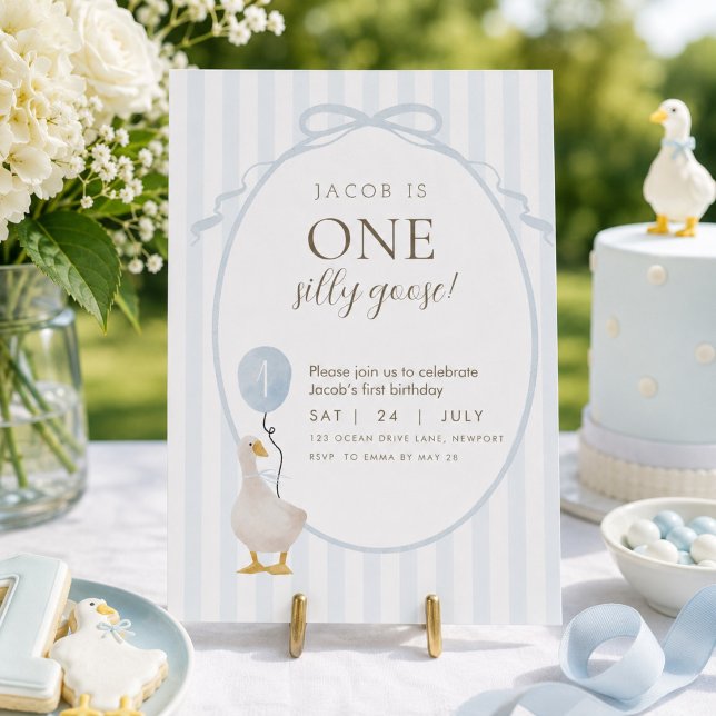 Blue One Silly Goose First Birthday Invitation (Creator Uploaded)