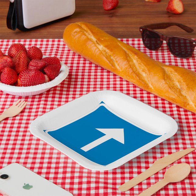 Blue One-Way Traffic Sign Up Arrow Road Symbol  Paper Plate (Creator Uploaded)