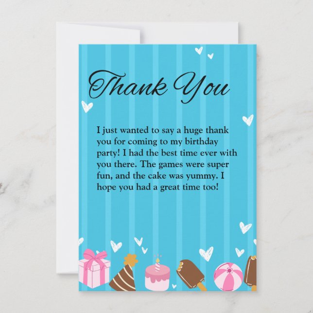Blue one year birthday Flat Thank You Card (Front)