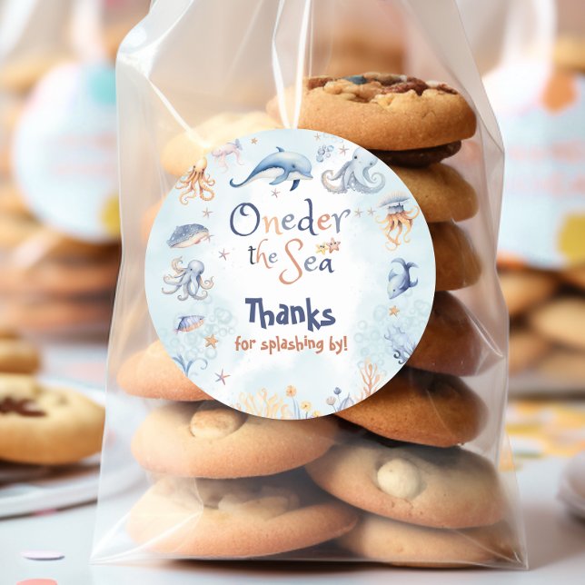 Blue Oneder the sea 1st birthday Thank you Classic Round Sticker (Creator Uploaded)