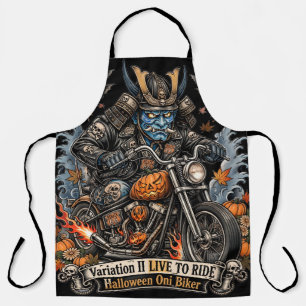 Blue Oni Biker Halloween Apron - LIVE TO RIDE