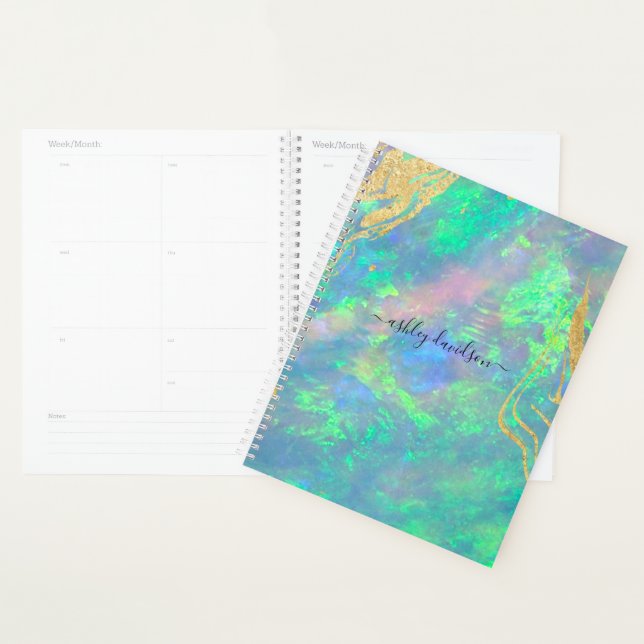 Blue Opal Gold Marble Custom Yearly Planner (Display)