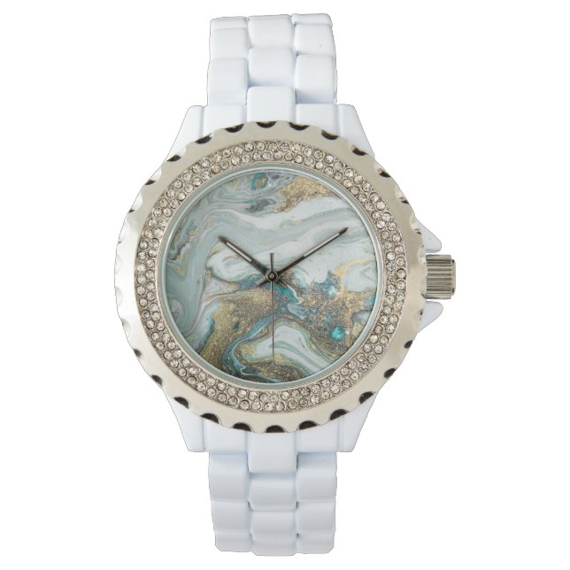 BLUE OPAL MARBLE SPARKLE DIAMONTE BAND WATCH (Front)