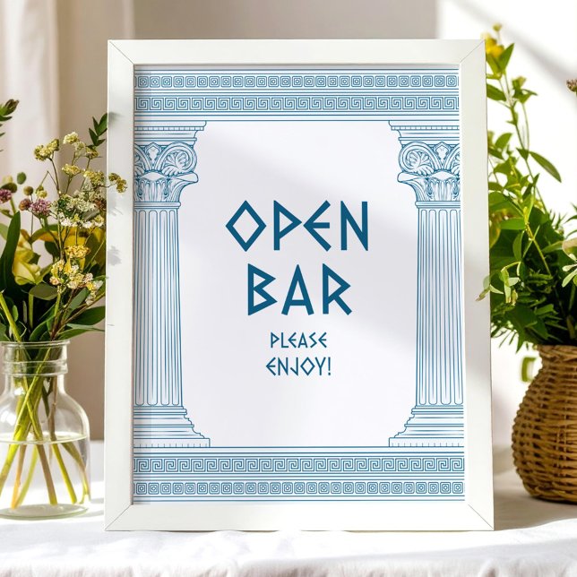 Blue Open Bar party sign with elegant temple (Creator Uploaded)