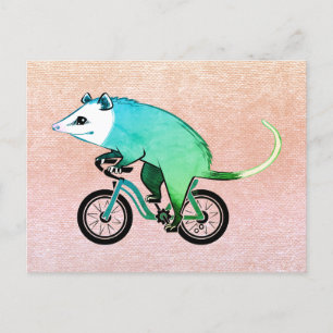 Blue Opossum Riding A Bicycle Invitation Postcard