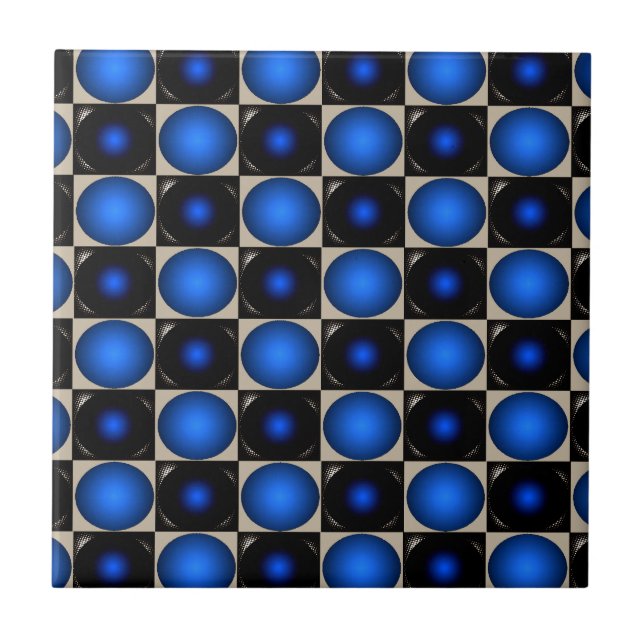 Blue Optical Illusion Chess Board CricketDiane Tile (Front)