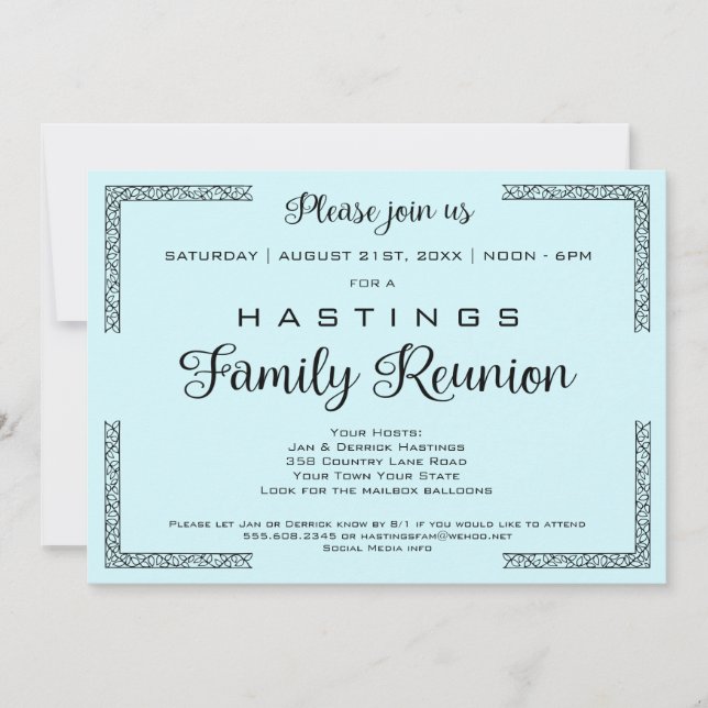 Blue or Any Colour Family Reunion Invitation (Front)