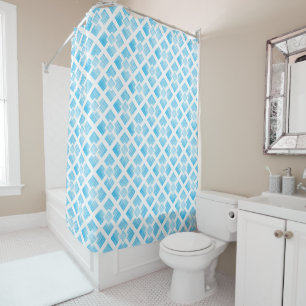 Blue or Any Colour Lattice Linen Texture Pattern Shower Curtain