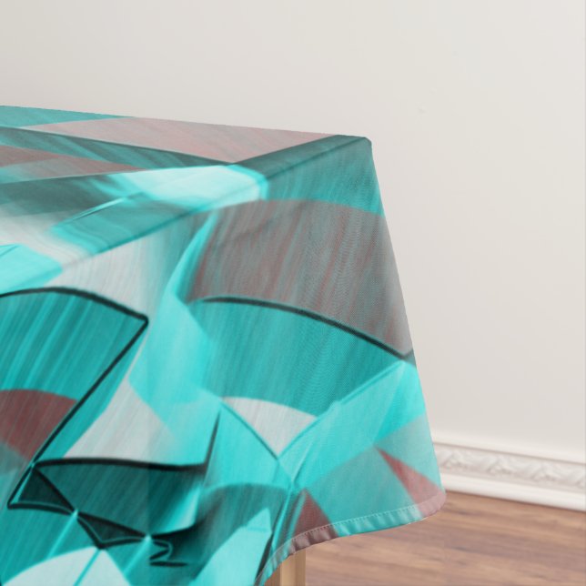 Blue or cyan streaks on red, drizzled image tablecloth (In Situ)