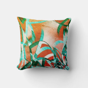 Blue or cyan streaks over rustic reddish orange cushion