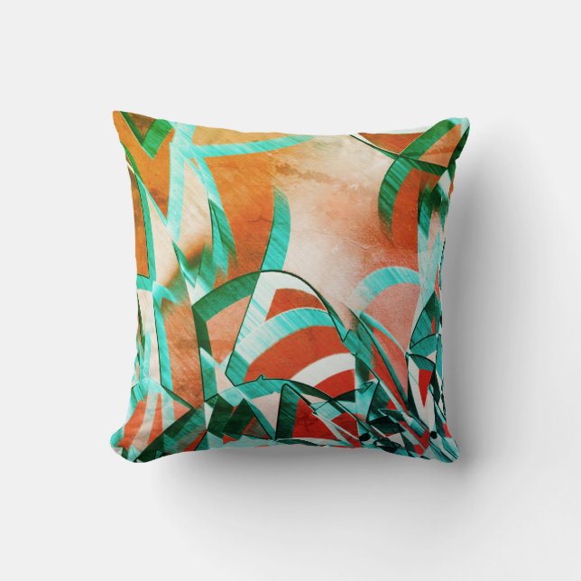 Blue or cyan streaks over rustic reddish orange cushion (Front)