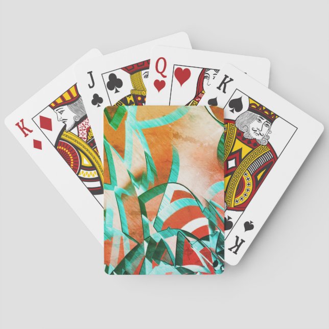 Blue or cyan streaks over rustic reddish orange playing cards (Back)