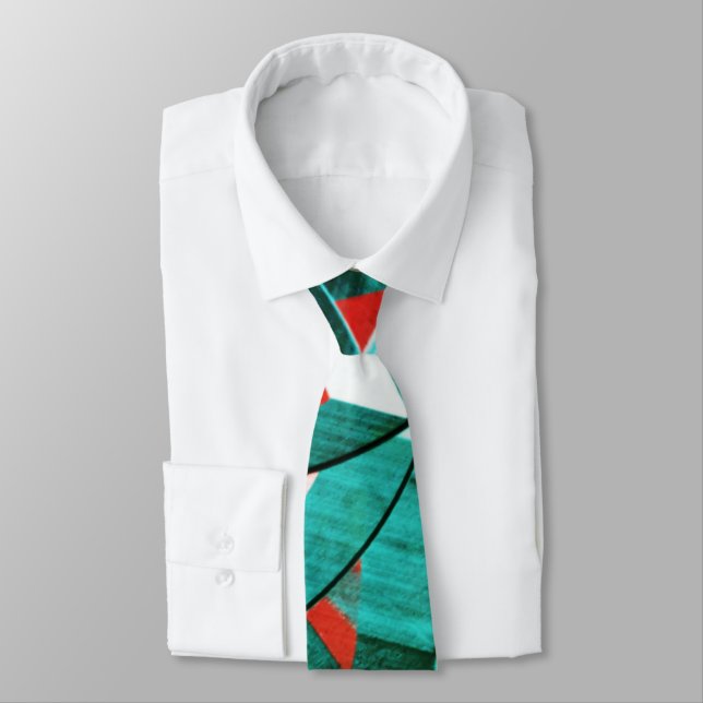 Blue or cyan streaks over rustic reddish orange tie (Tied)