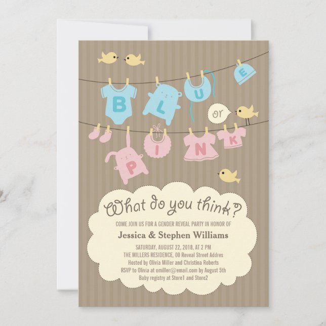 Blue or Pink Baby Gender Reveal Party Invite (Front)