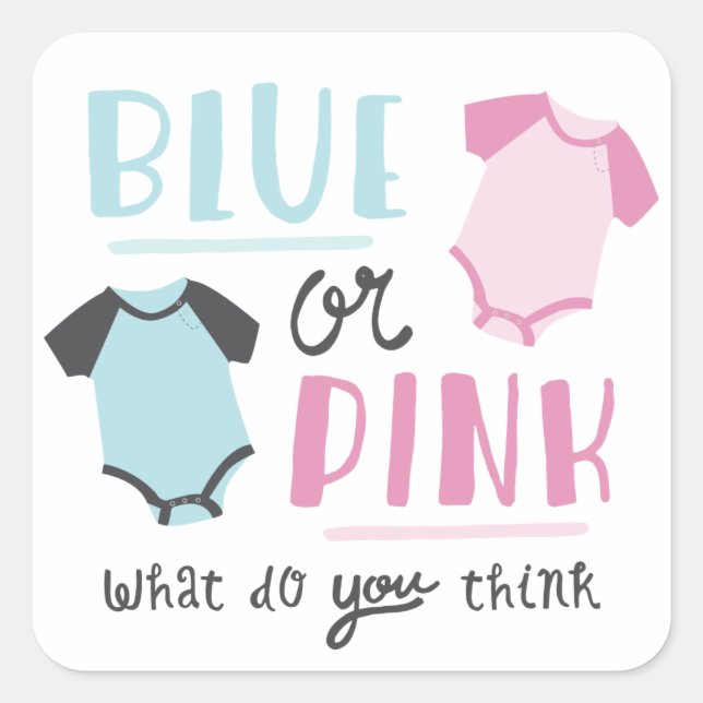 Blue or Pink Baby Gender Reveal Party Shower Square Sticker (Front)