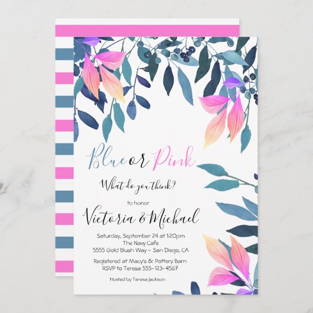 Blue or Pink Baby Reveal Shower invitation (Front/Back)