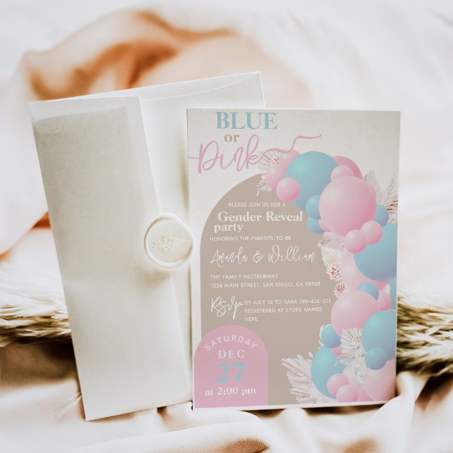 Blue or Pink Balloon Modern Gender reveal party   Invitation (Creator Uploaded)
