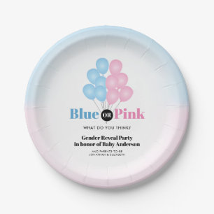 Blue or Pink Balloons Gender Reveal Party Paper Plate