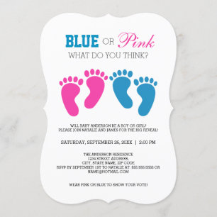 Blue or Pink Foot Prints Gender Reveal Party Invitation