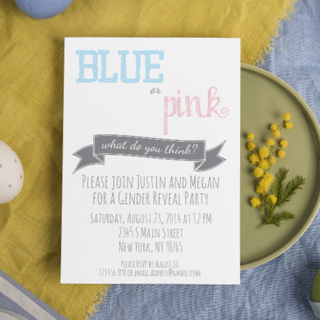 Blue or Pink Gender Reveal Baby Shower Invitation (Creator Uploaded)