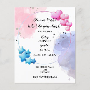 Blue or pink gender reveal invitation