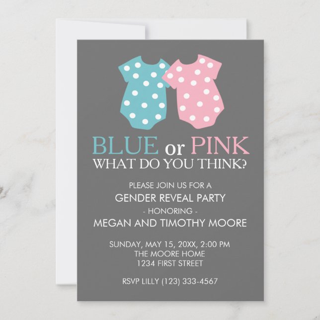 Blue or Pink Gender Reveal Party Invitation (Front)