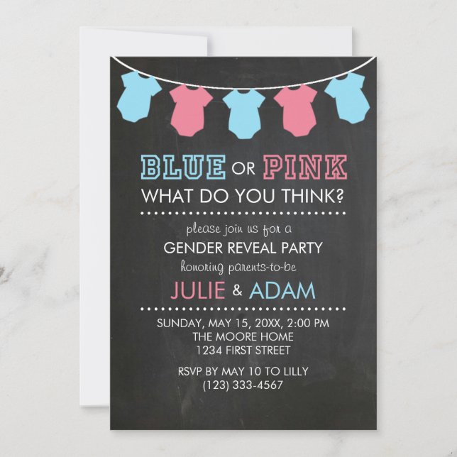 Blue or Pink Gender Reveal Party Invite Chalkboard (Front)
