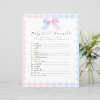 Blue or Pink Gingham Bow baby shower game