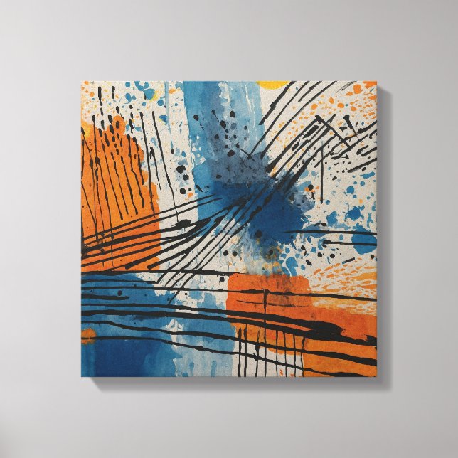 Blue Orange Abstract Watercolor wall art (Front)