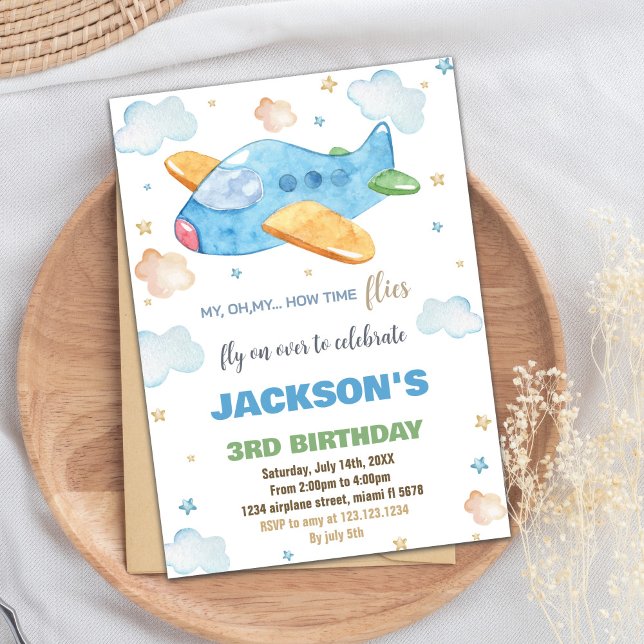 Blue Orange Aeroplane Birthday Invitations (Blue Orange Airplane Birthday Invitations)