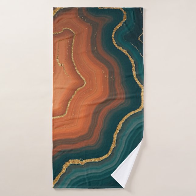 Blue Orange and Gold Geode-Inspired Bath Towel Set (Bath Towel)