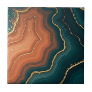 Blue Orange and Gold Geode-Inspired Tile