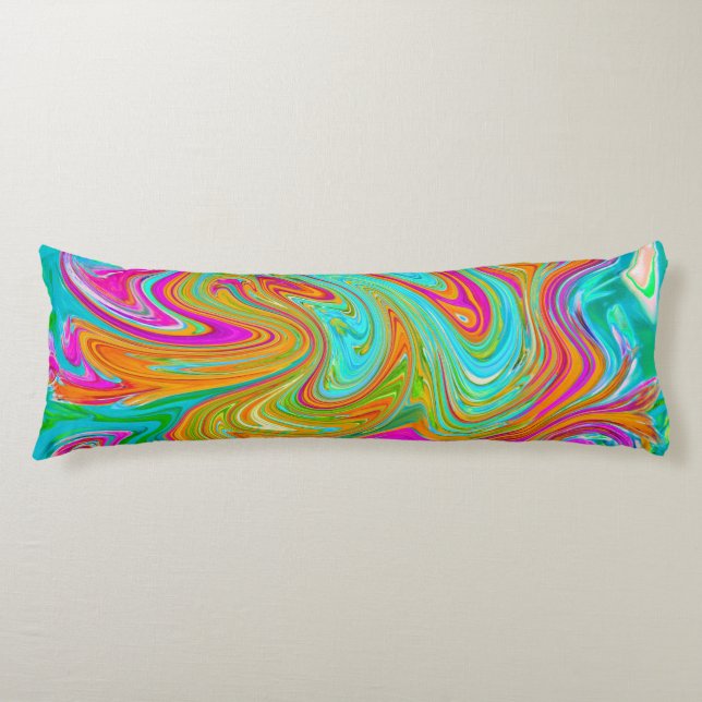 Blue, Orange and Hot Pink Groovy Abstract Retro Body Cushion (Front)