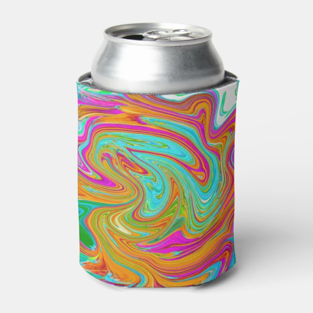 Blue, Orange and Hot Pink Groovy Abstract Retro Can Cooler (Can Front)