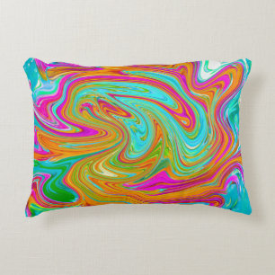 Blue, Orange and Hot Pink Groovy Abstract Retro Decorative Cushion