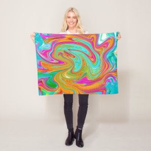 Blue, Orange and Hot Pink Groovy Abstract Retro Fleece Blanket