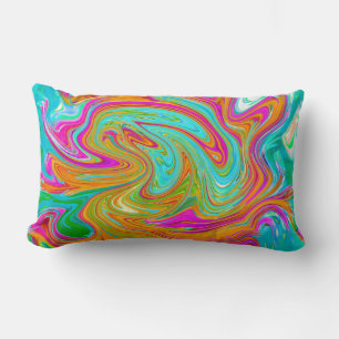 Blue, Orange and Hot Pink Groovy Abstract Retro Lumbar Cushion