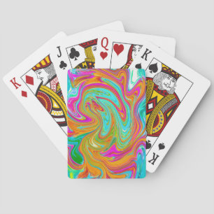 Blue, Orange and Hot Pink Groovy Abstract Retro Playing Cards