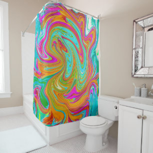 Blue, Orange and Hot Pink Groovy Abstract Retro Shower Curtain